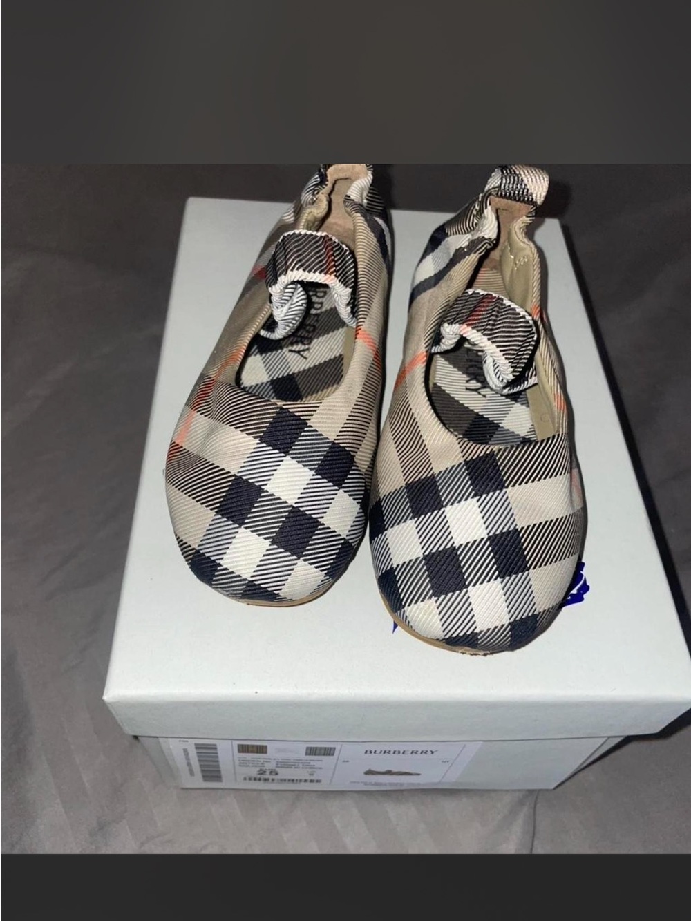 Burberry Kids Check Slip-On Shoes in Beige and Black